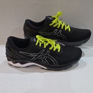 ASICS Gel-Kayano 27 Men's Black Athletic Shoes with Neon Yellow Laces Size 10.5